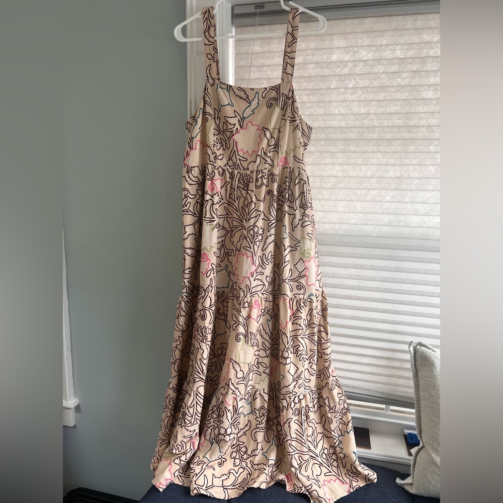 Knox Rose Floral Tiered Midi Dress Smocked Back Neutral Boho